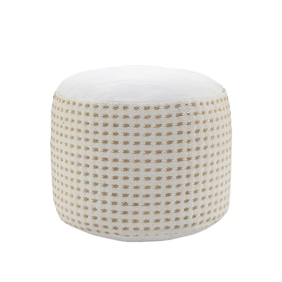 Jute Round Geometric Pouf Ottoman for Living Room and Bedroom