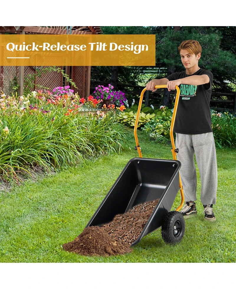 Dual-Wheel Wheelbarrow Garden Utility Cart with Pneumatic Tires-Black