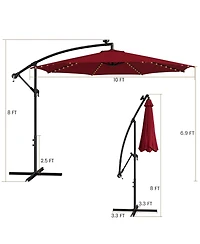 Gymax 10 Ft Offset Patio Umbrella Solar Powered Cantilever Umbrella w/ 112 Led Lights