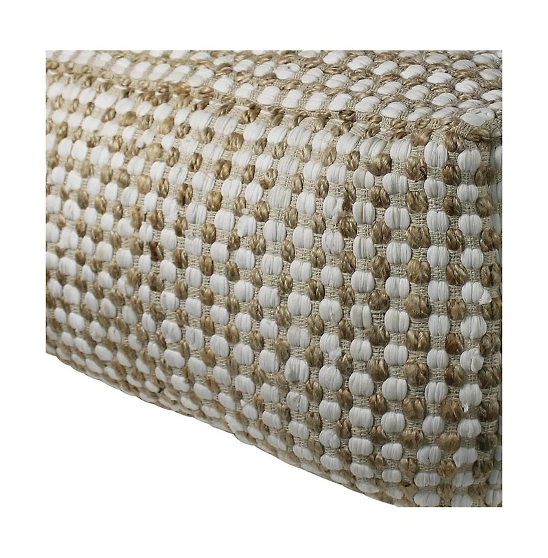 Textured Hemp Dotted Rectangle Pouf for Footrest and Home Decor Accent
