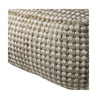 Textured Hemp Dotted Rectangle Pouf for Footrest and Home Decor Accent