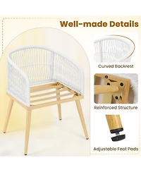 3 Pieces Outdoor Bistro Pe Wicker Conversation Furniture Set-White