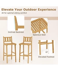 30 Inch Teak Wood Bar Chair with Footrest and Backrest for Deck Poolside Garden