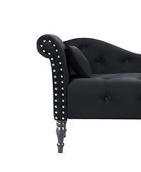 60 Inch Velvet Tufted Chaise Lounge with Nailhead Trim Solid Wood Legs and Pillow for Living Room Bedroom Reading or Relaxing-The Pop Home