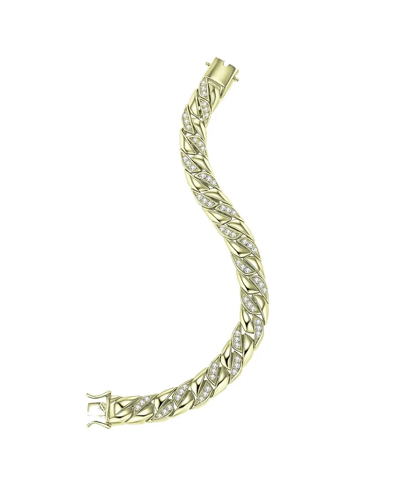 Men's Sterling Silver Iced Out Cubic Zirconia Braided Cuban Chain Bracelet