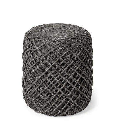 Soft Wool Cylindrical Pouf with Diamond Design for Home Decor and Footrest
