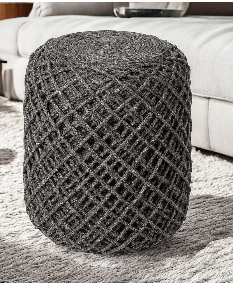 Soft Wool Cylindrical Pouf with Diamond Design for Home Decor and Footrest
