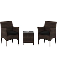 3 Pieces Outdoor Conversation Set with Cushioned Seat and Glass Tabletop-Black