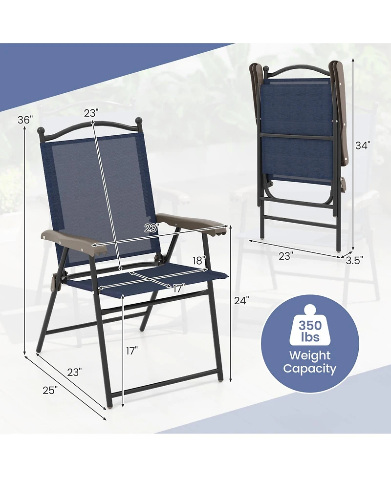 Set of 2 Patio Folding Sling Back Camping Deck Chairs