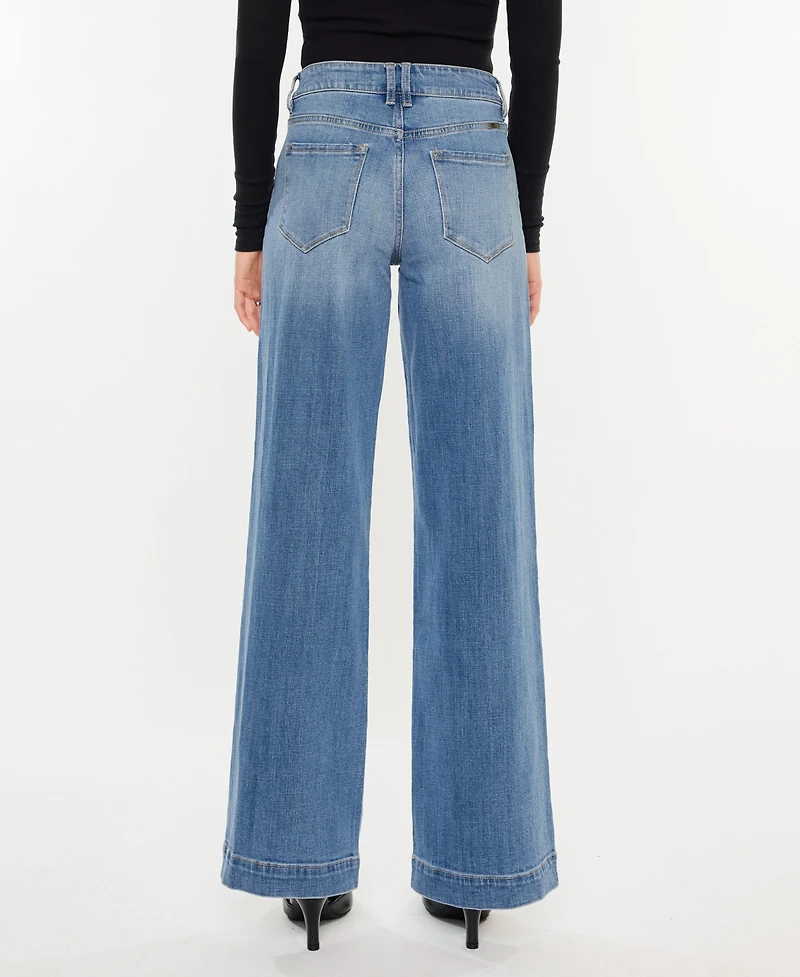 Kancan Women's High Rise Wide Leg Pull On Jeans