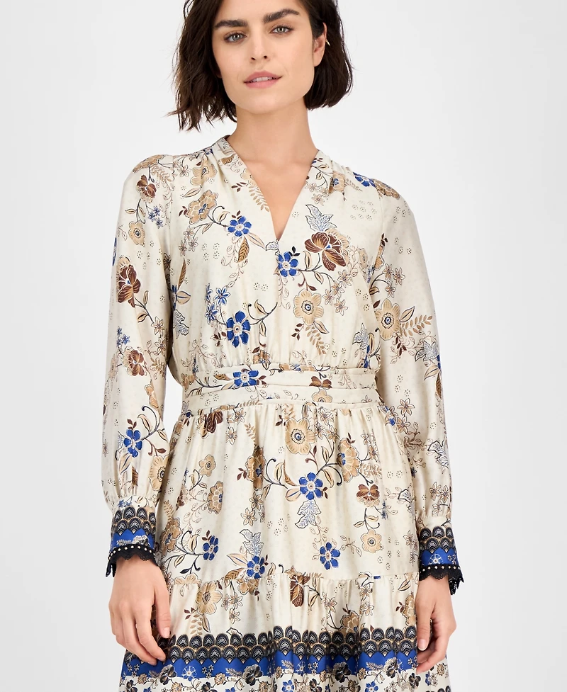 Anne Klein Women's Printed Long-Sleeve Fit & Flare Dress
