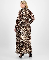 Anne Klein Plus Printed Mesh Long-Sleeve Maxi Dress