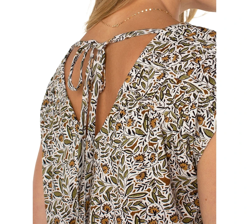 Liverpool Los Angeles Petite Printed Tie-Back Dolman-Sleeve Top