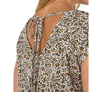 Liverpool Los Angeles Petite Printed Tie-Back Dolman-Sleeve Top