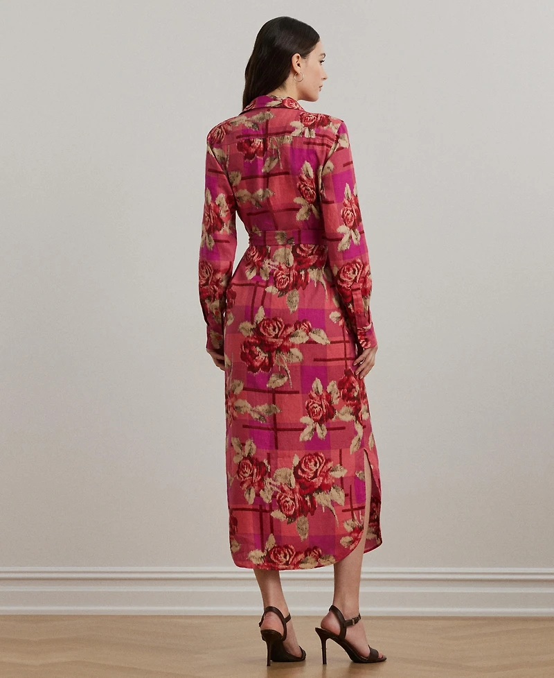 Lauren Ralph Women's Floral Checked Linen Shirtdress