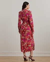 Lauren Ralph Women's Floral Checked Linen Shirtdress