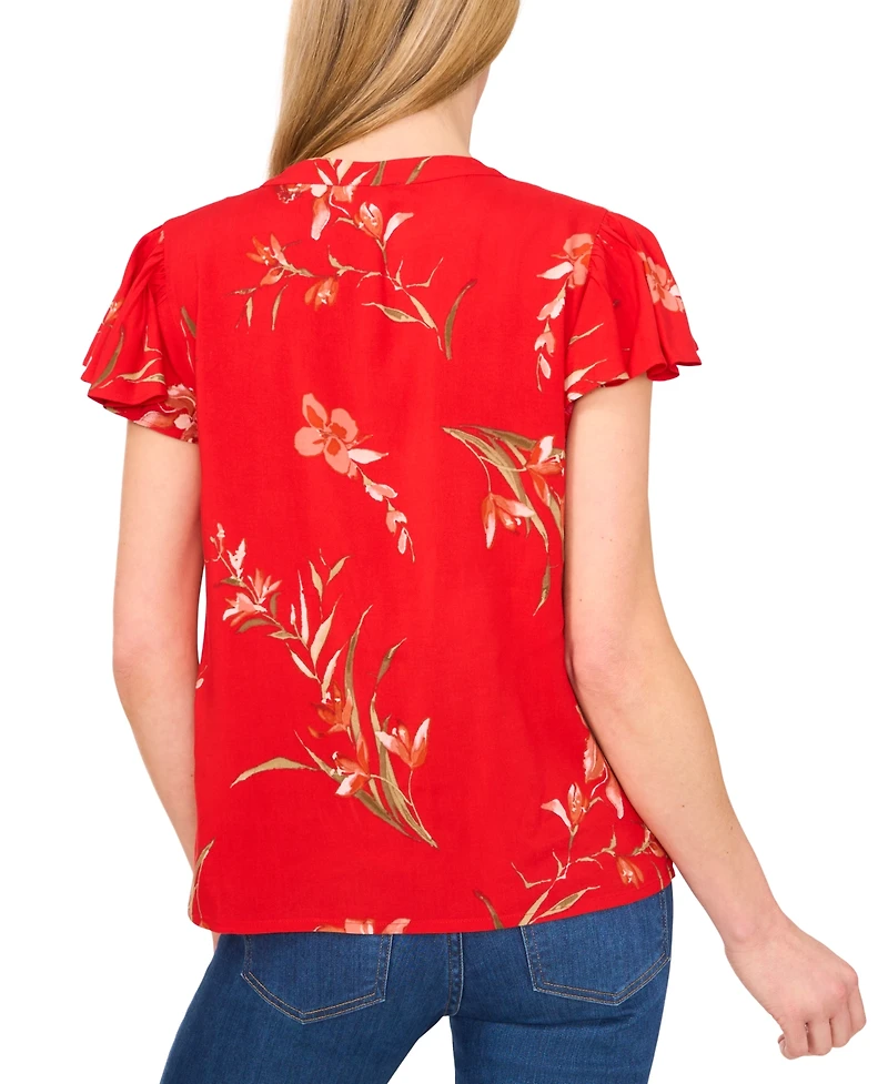 CeCe Women's Floral Print Flutter-Sleeve Blouse