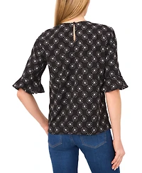 CeCe Women's Short Sleeve Ruffle Cuff Crew Neck Top