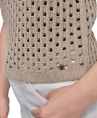 Dkny Jeans Women's Baby Chenille Pointelle Rib Flutter-Sleeve Sweater - PBL