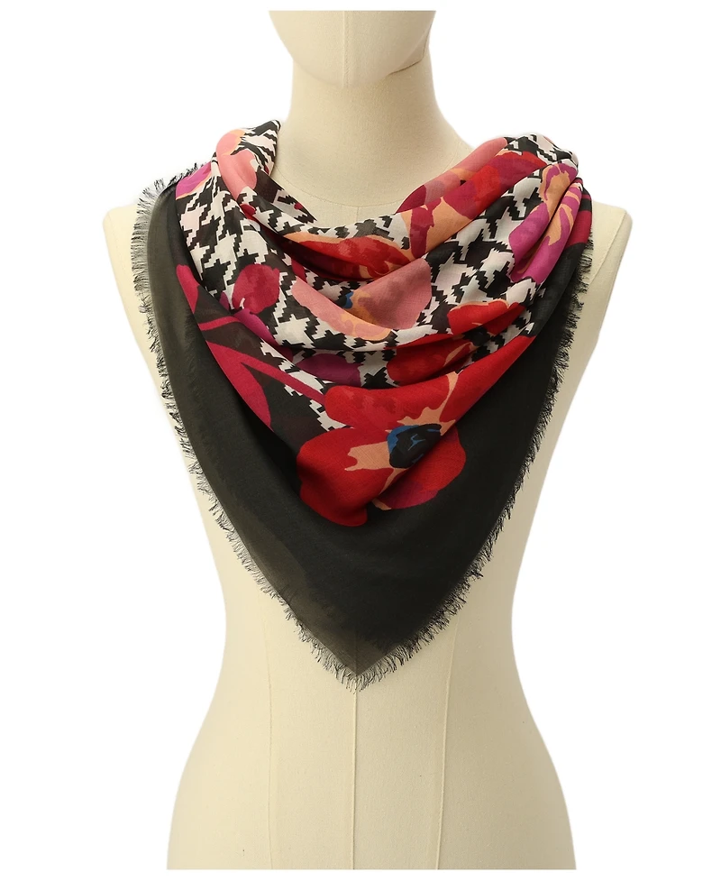 Kate Spade New York Women's Houndstooth Poppies Modal Square Scarf