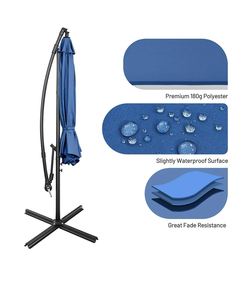 10 Feet Offset Umbrella with 8 Ribs Cantilever and Cross Base-Blue