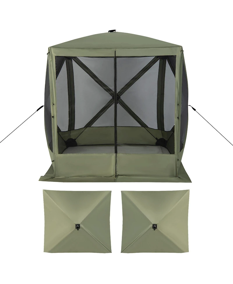 6.7 x 6.7 Feet Pop Up Gazebo with Netting and Carry Bag-Green