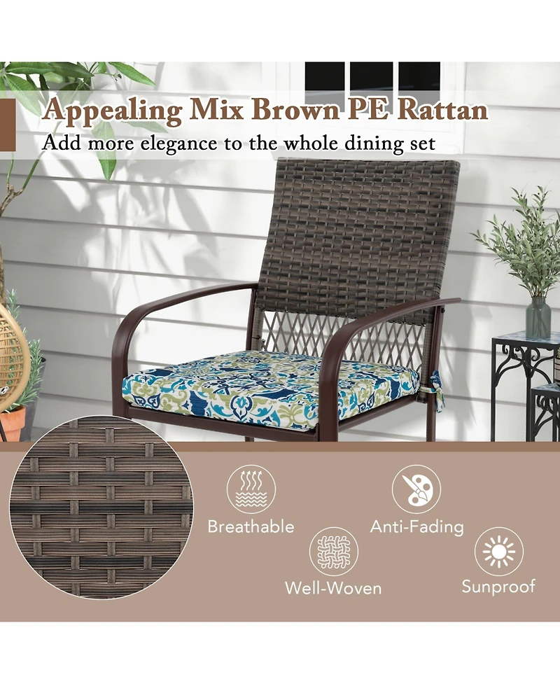 5 Pieces Patio Dining Set 4 Cushioned Rattan Armchairs and Square Table