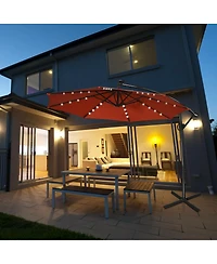 10 Feet 360° Rotation Solar Powered Led Patio Offset Umbrella without Weight Base