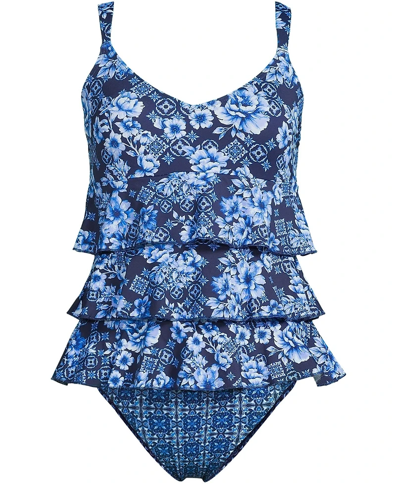 Lands' End Women's Long Torso Ruffle Fauxkini One Piece Swimsuit