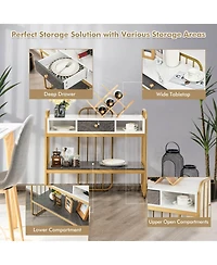 Console Table with Drawer Storage Shelf Wide Tabletop-White