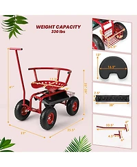 Rolling Garden Cart with Height Adjustable Swivel Seat and Storage Basket