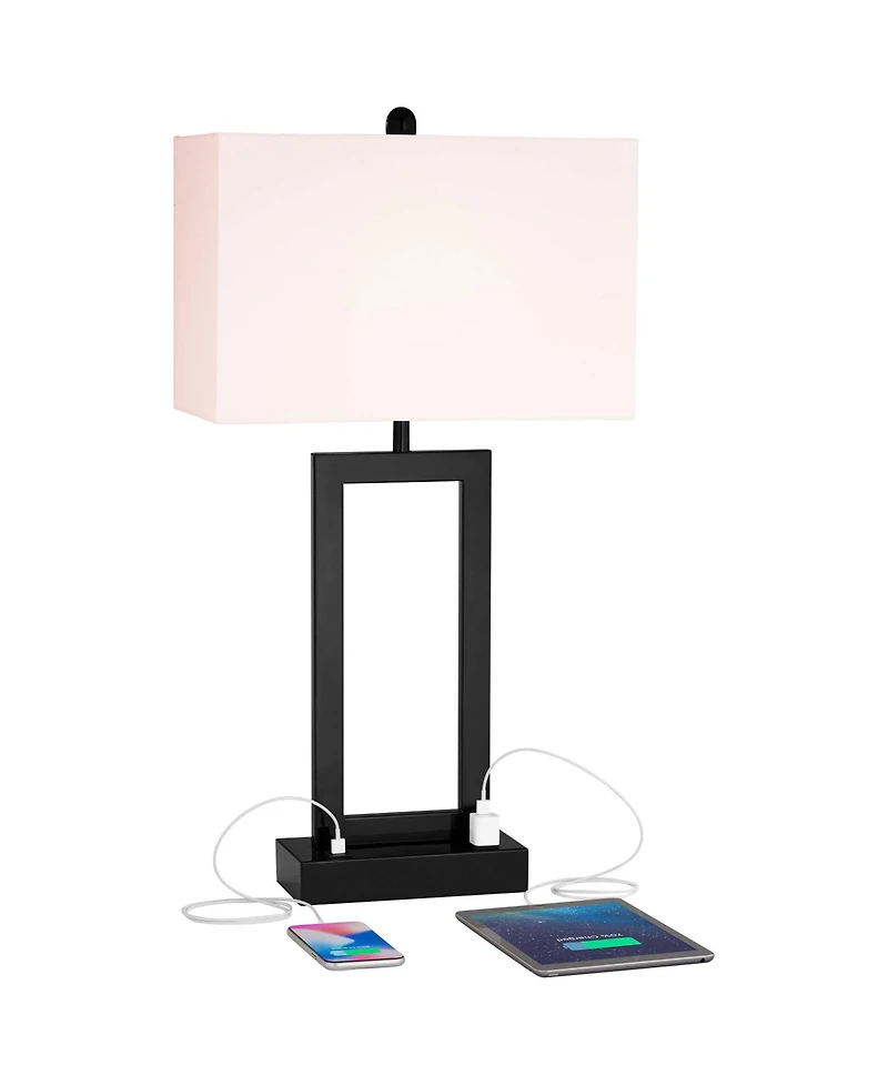 360 Lighting Todd 30" Tall Large Modern End Table Lamps Set of 2 Usb Port Ac Power Outlet Black Metal Living Room Charging
