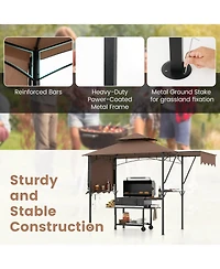 13 x 5 Feet Grill Gazebo with Dual Side Awnings and 2 Shelves Adjustable Shadow-Coffee