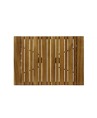 Outdoor Folding Side Table with Woven Accents, Wooden End Table for Living Room, 19 Inch Patio Side Table