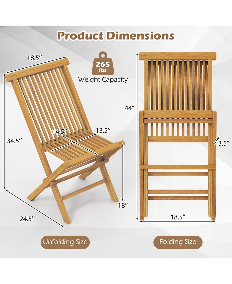 Outdoor Teak Wood Chairs Set of 2 with Slatted Seat and Backrest