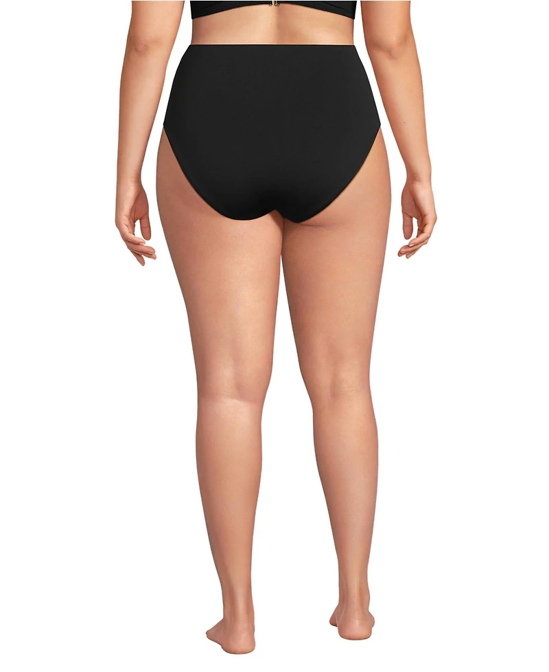 Lands' End Women's Tugless QuickDry High Waisted Leg Bikini Bottoms