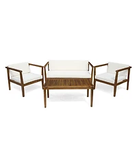 Alcove Teak Brown 5-Piece Wood Outdoor Patio Conversation Sectonal Seating Set with Beige Cushions