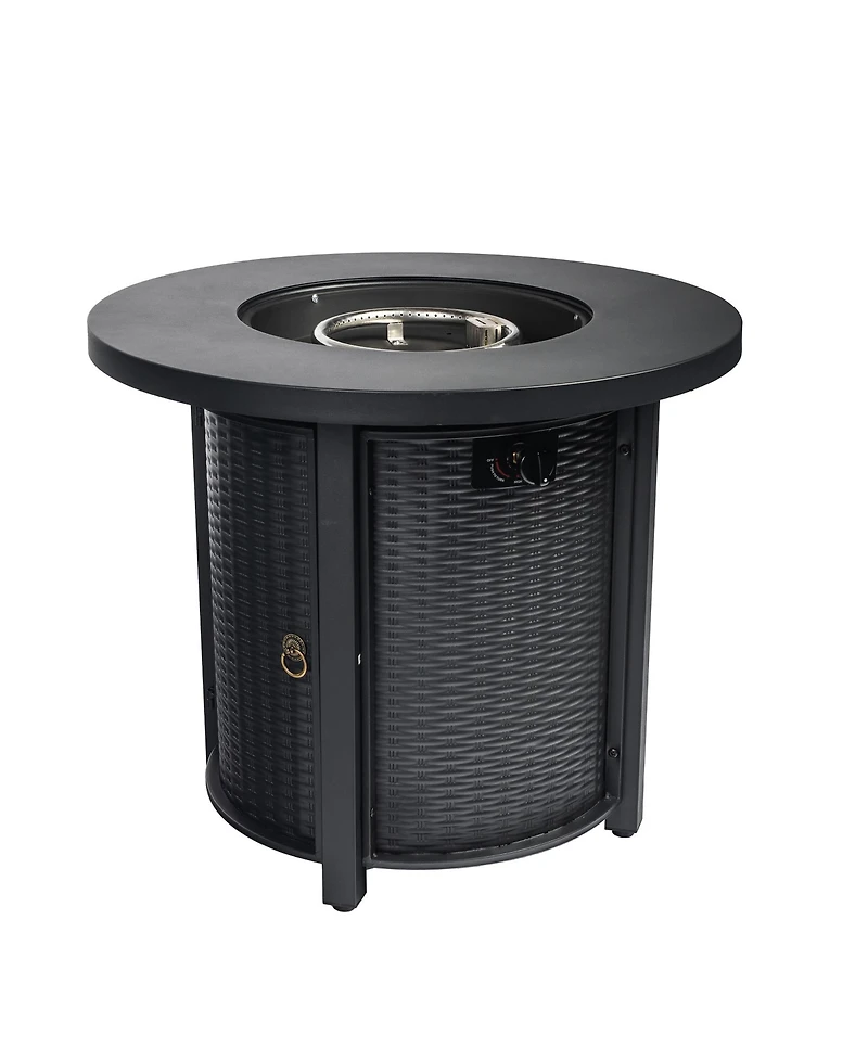 30 in. Round 40,000 Btu Outdoor Propane Fire Pit Table with Steel Tabletop, Lid and Rocks