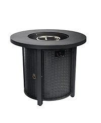 30 in. Round 40,000 Btu Outdoor Propane Fire Pit Table with Steel Tabletop, Lid and Rocks