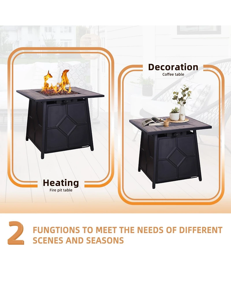 28 in. Metal Outdoor Propane Gas Fire Pit Table 40,000 Btu Steel Fire Pit with Steel Lid, Weather Cover, Csa-pproved