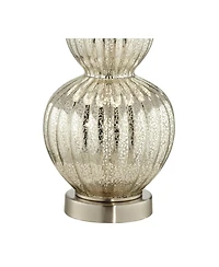 Regency Hill Lili Country Cottage Table Lamps 25" High Set of 2 Fluted Mercury Glass Double Gourd Beige Drum Shade for Bedroom Living Room Bedsid