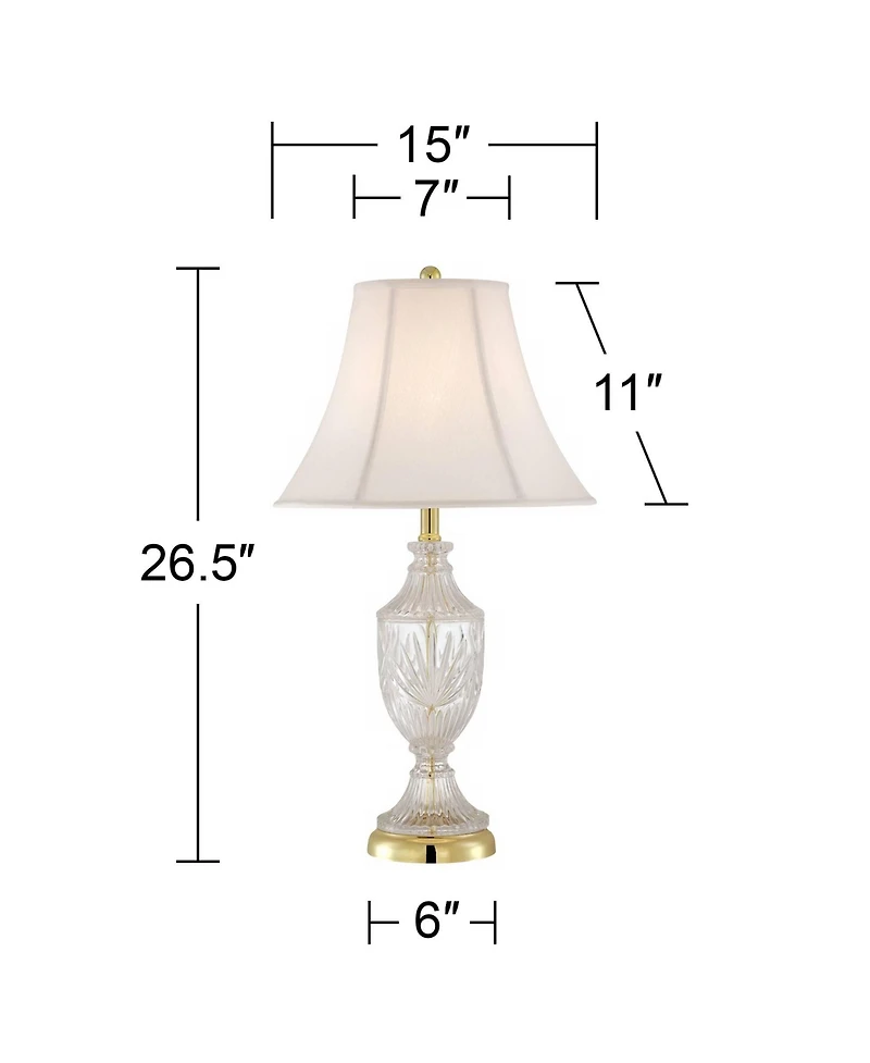 Regency Hill Traditional Table Lamps 26.5" High Set of 2 Cut Glass Urn Brass White Cream Bell Shade for Living Room Family Bedroom Bedside