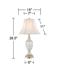 Regency Hill Traditional Table Lamps 26.5" High Set of 2 Cut Glass Urn Brass White Cream Bell Shade for Living Room Family Bedroom Bedside