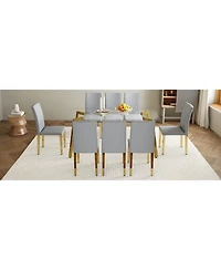 Streamdale 71" Rectangular Glass Dining Table Set with 8 Gray Pu Chairs