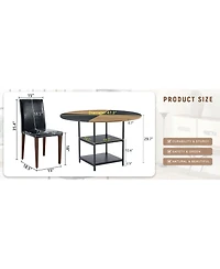 Streamdale 47.3" Round Dining Table Set with 4 Black Pu Chairs