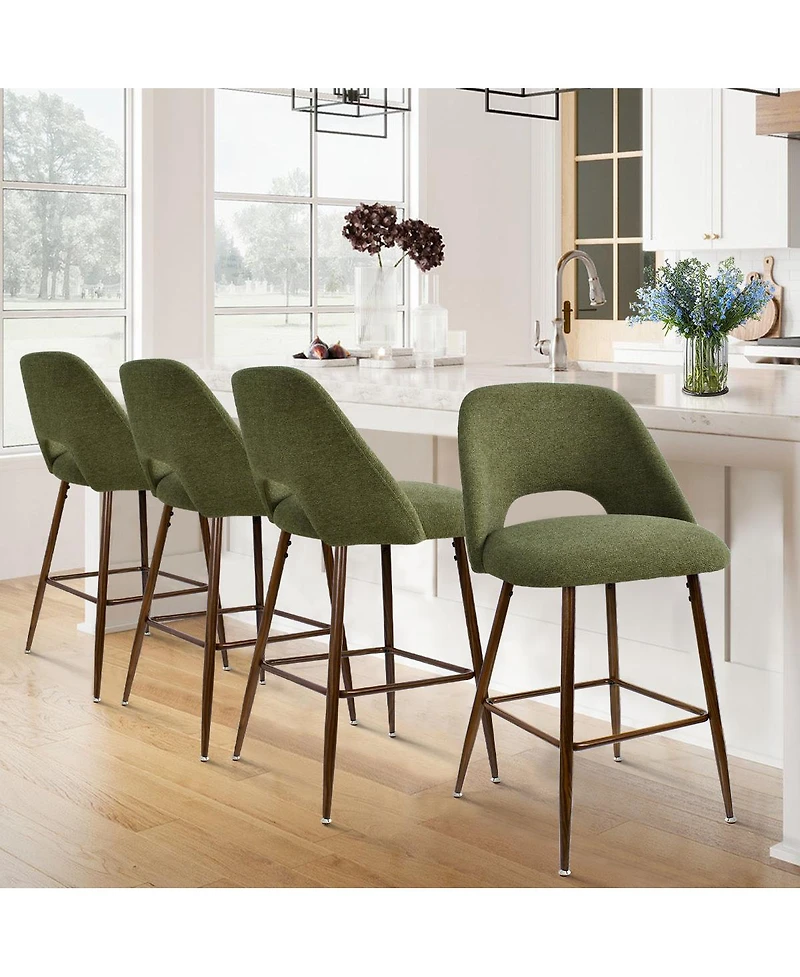 Set of 4 Counter Height Stools, Modern Kitchen Island Chairs with Walnut Metal Legs-Maison Boucle