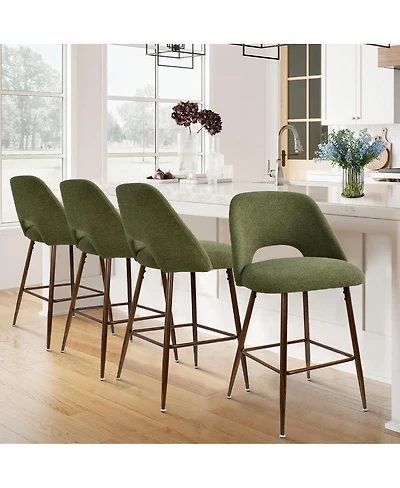 Set of 4 Counter Height Stools, Modern Kitchen Island Chairs with Walnut Metal Legs-Maison Boucle