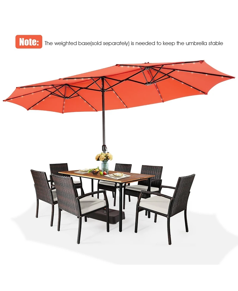 15 Feet Twin Patio Umbrella with 48 Solar Led Lights-Orange