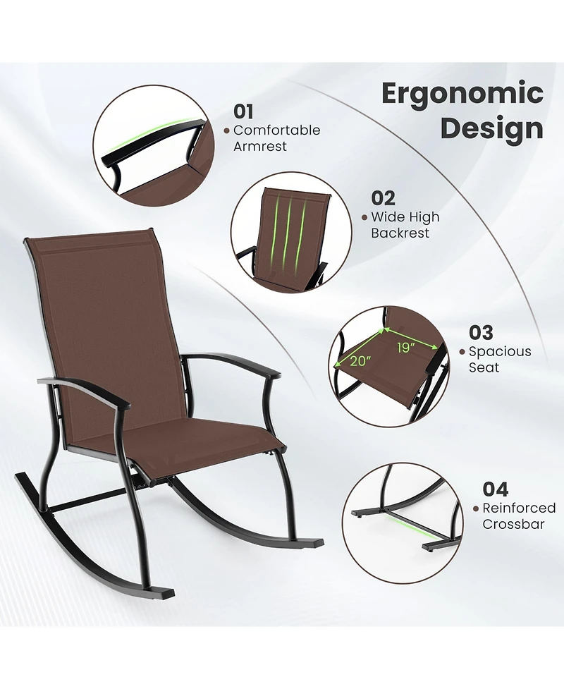 2 Pieces Outdoor Rocking Chairs with Breathable Backrest