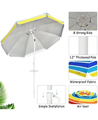 7.2 Feet Portable Outdoor Beach Umbrella with Sand Anchor and Tilt Mechanism-Multicolor